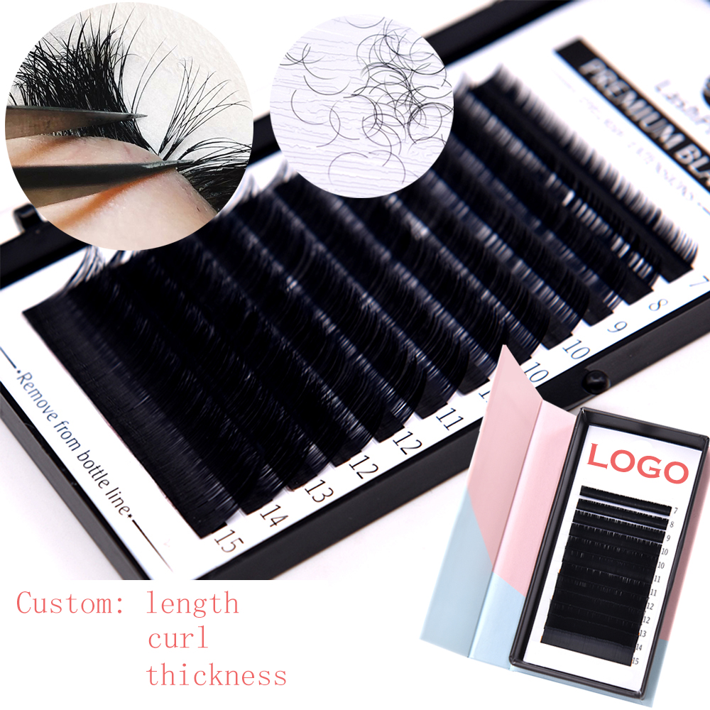 LashPlus custom eyelash extension packaging premium mink easy fan lashes matte .03 lash extensions